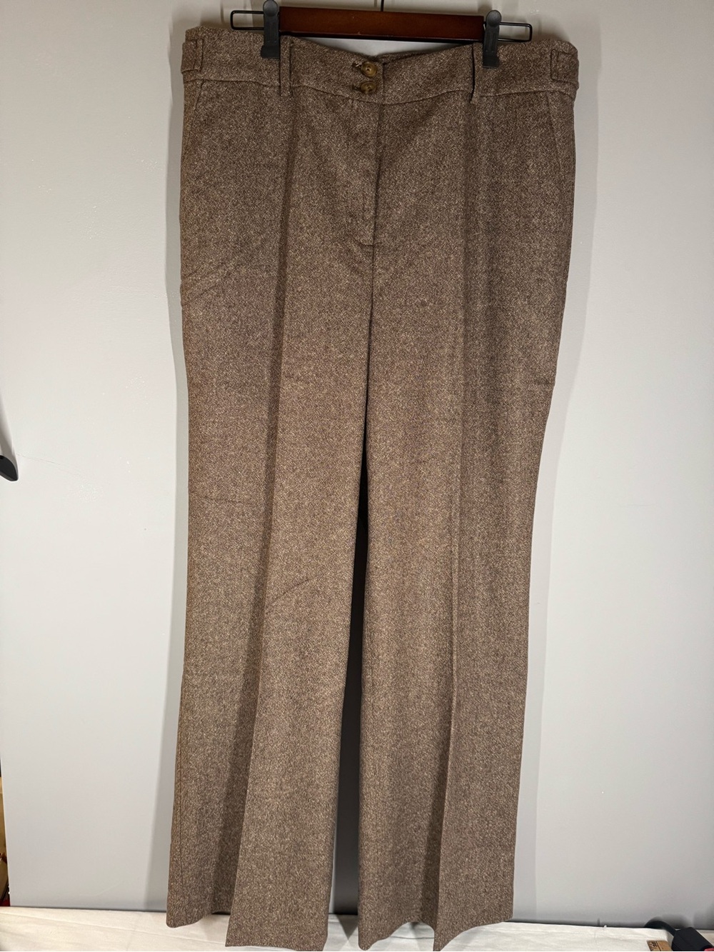 Talbots Dress Pants Womens 14 Brown Twill Straight Leg Side Zip Stretch Work